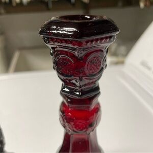 Avon 1876 Cape Cod Collection Red Glass Candlesticks Set of Two